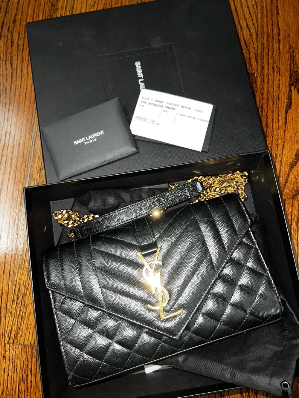 Saint Laurent Black Quilted Leather Crossbody with Gold Chain